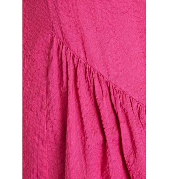 FRAME Pintucked Midi Dress with Puff Sleeves Fuschia Pink size Small - Picture 5 of 12